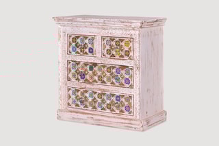 Commode 4 tiroirs - Blanc vieilli et doré