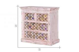 Commode 4 tiroirs - Blanc vieilli et doré