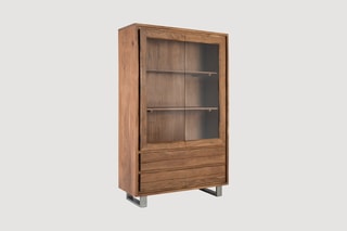 Vitrine 2 portes en bois massif d’acacia - 120 x 190 x 45 cm