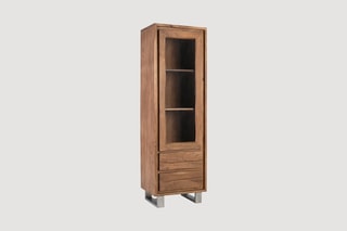 Vitrine 1 porte en bois massif d’acacia - 60 x 190 x 45 cm