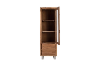 Vitrine 1 porte en bois massif d’acacia - 60 x 190 x 45 cm
