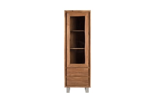 Vitrine 1 porte en bois massif d’acacia - 60 x 190 x 45 cm