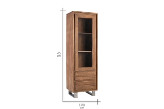 Vitrine 1 porte en bois massif d’acacia - 60 x 190 x 45 cm
