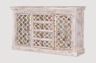 Buffet 2 portes - Blanc vieilli et doré