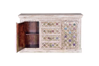 Buffet 2 portes - Blanc vieilli et doré