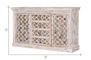 Buffet 2 portes - Blanc vieilli et doré