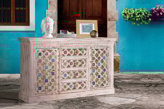 Buffet 2 portes - Blanc vieilli et doré