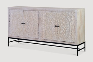 Buffet 4 portes - Blanc vieilli et naturel