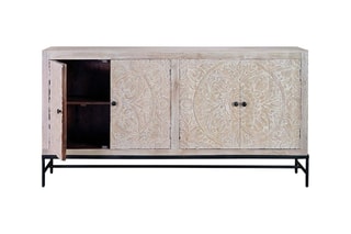 Buffet 4 portes - Blanc vieilli et naturel