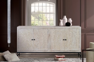 Buffet 4 portes - Blanc vieilli et naturel