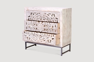 Buffet 3 tiroirs - Blanc vieilli