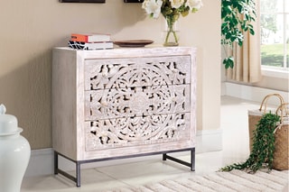 Buffet 3 tiroirs - Blanc vieilli