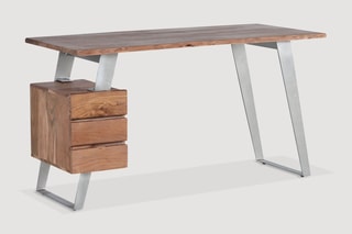 Bureau 3 tiroirs - Naturel et gris