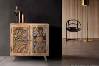 Meuble de rangement 2 portes Naturel et multicolore