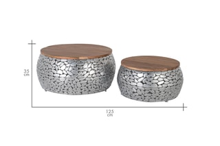 2 tables basses - Naturel et argenté