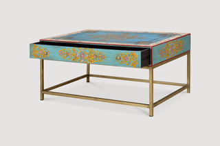 Table basse - bleu et naturel