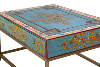 Table basse - bleu et naturel