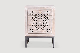 Table d'appoint 1 porte - Blanc vieilli