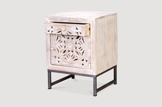 Table d'appoint 1 porte - Blanc vieilli