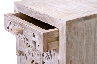 Table d'appoint 1 porte - Blanc vieilli