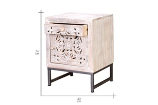 Table d'appoint 1 porte - Blanc vieilli