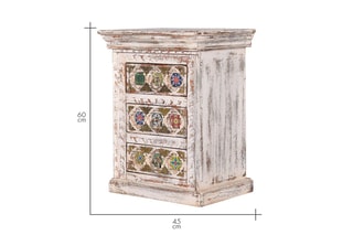 Table d'appoint 3 tiroirs - Blanc vieilli et doré