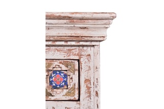 Table d'appoint 3 tiroirs - Blanc vieilli et doré
