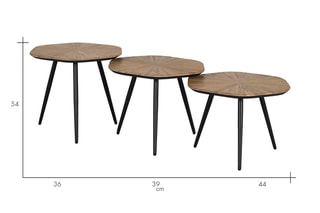 3 tables d’appoint gigognes en teck - 54 x 36 x 54/54 x 39 x 54/54 x 44 x 54 cm