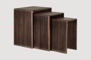 3 tables d’appoint gigognes en teck - 23 x 40 x 33/31 x 45 x 33/40 x 50 x 33 cm