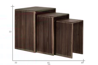 3 tables d’appoint gigognes en teck - 23 x 40 x 33/31 x 45 x 33/40 x 50 x 33 cm