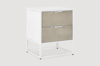 Table de chevet 2 tiroirs - Blanc et beige