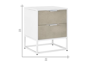 Table de chevet 2 tiroirs - Blanc et beige