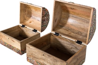 2 coffres de rangement en manguier - 28 x 23 x 23/33 x 28 x 28 cm