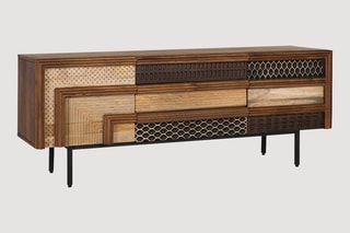 Meuble TV 2 portes en manguier - 55 x 140 x 40 cm