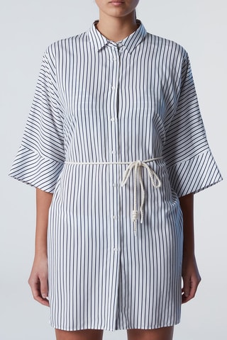Vestido-camisa Branco e azul-marinho