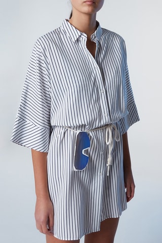 Vestido-camisa Branco e azul-marinho