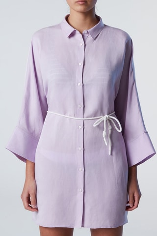 Vestido-camisa em linho Lilás