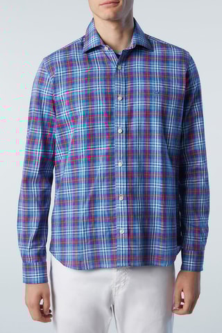 Camisa regular em linho Azul e vermelho