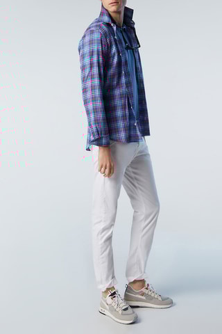 Camisa regular em linho Azul e vermelho