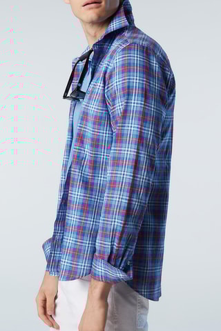 Camisa regular em linho Azul e vermelho