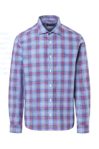 Camisa regular em linho Azul e vermelho