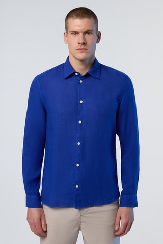 Camisa regular de linho - Azul