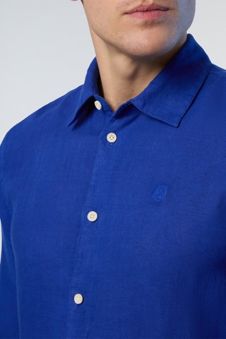 Camisa regular de linho - Azul