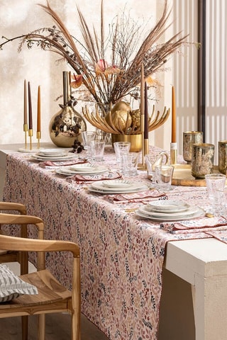 Toalha de mesa em linho Campagne - Rosa-claro e vermelho