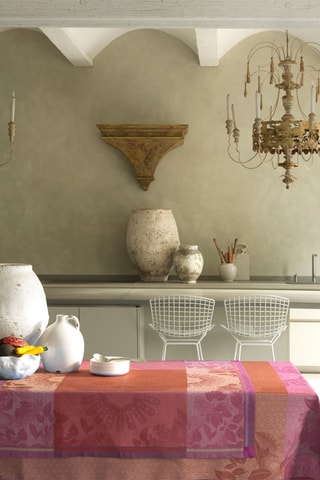 Toalha de mesa retangular em linho Jardin d'Orient - Rosa e laranja - 175 x 320 cm