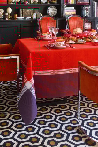 Toalha de mesa retangular em linho Jardin d'Orient - Rosa e laranja - 175 x 320 cm