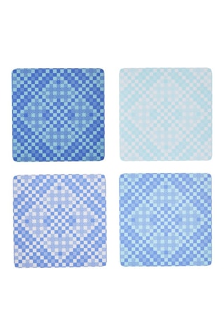 4 bases de copos em madeira Essentiel - Azul - 9 x 9 cm