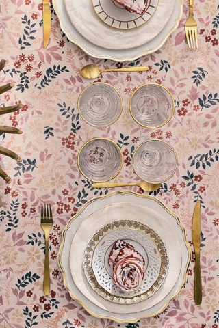 Caminho de mesa em linho Campagne - Rosa-claro e vermelho - 50 x 150 cm