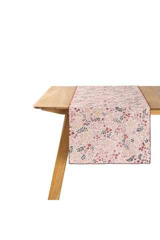 Caminho de mesa em linho Campagne - Rosa-claro e vermelho - 50 x 150 cm