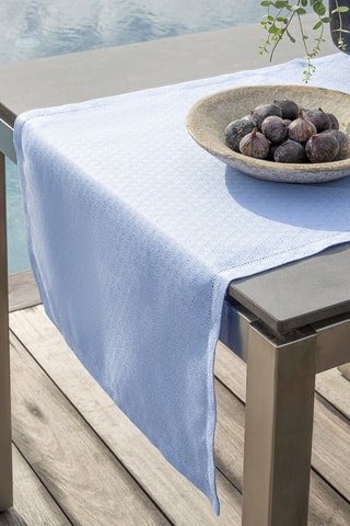 Caminho de mesa em linho Portofino Geo - Azul-celeste - 50 x 150 cm